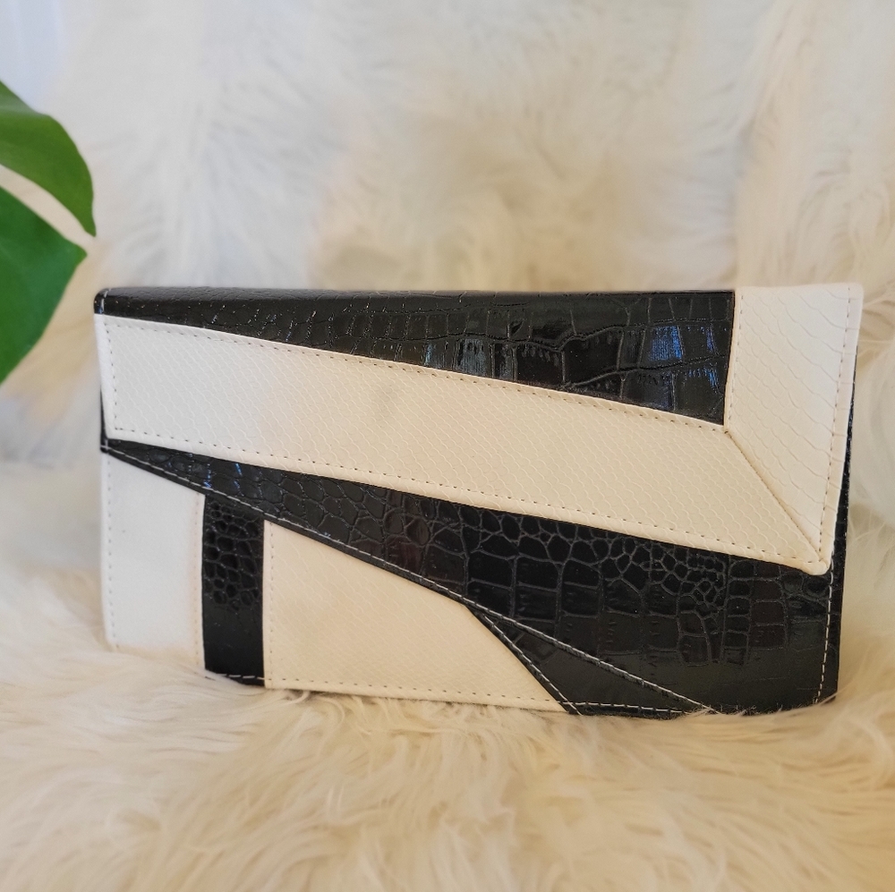 Black and White Leather Clutch